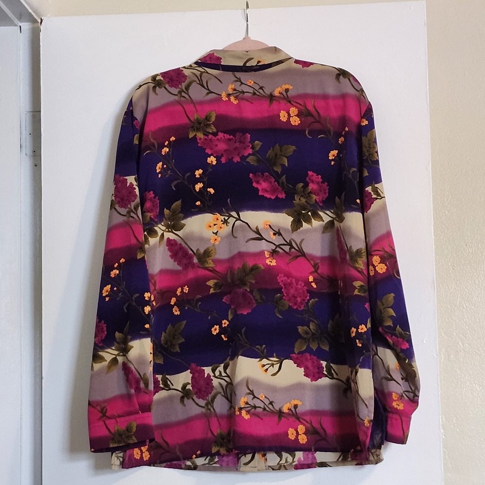 BonWorth Floral Beaded Button-Down Shirt in Purple, Hot Pink, Cream, XL - Picture 11 of 11